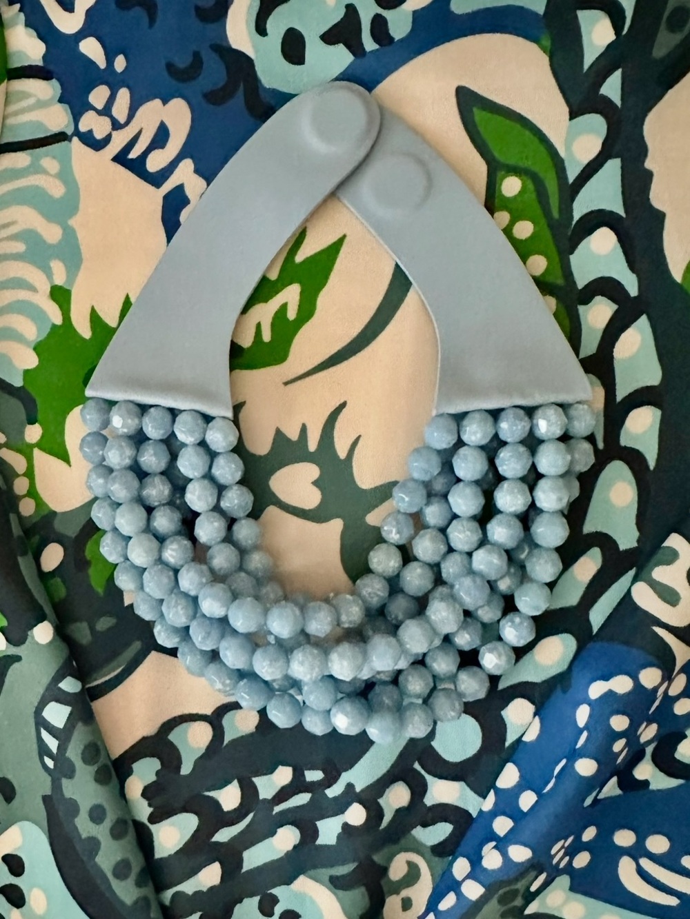 Light Blue Beaded Statement Necklace - Women Accessories